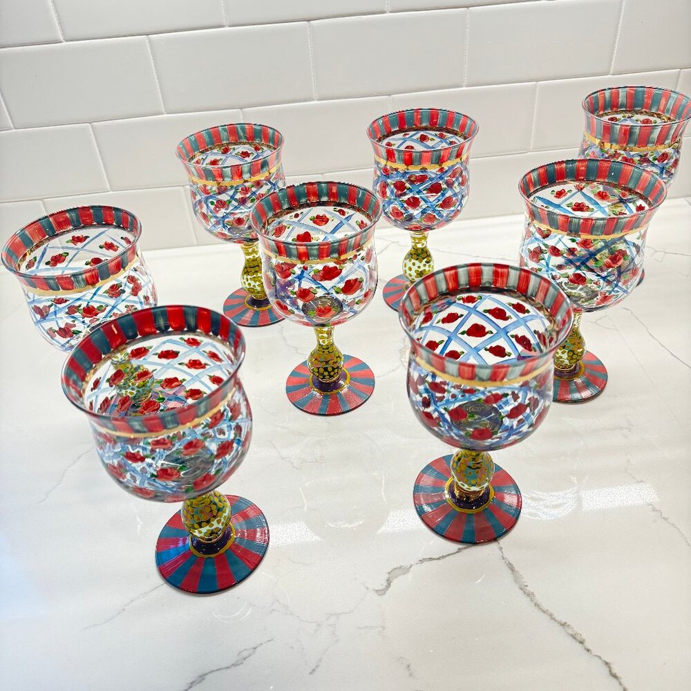 MacKenzie-Childs Hand Painted Water Goblets